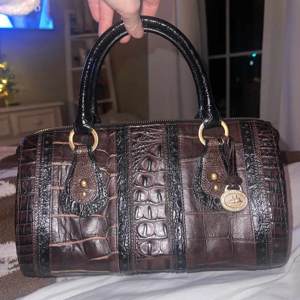 Brahmin Brown and Black Crocodile-Embossed Shoulder Bag